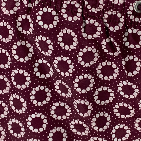 APNEE Size S Burgundy White Circles Elastic Waistband Swim Trunks