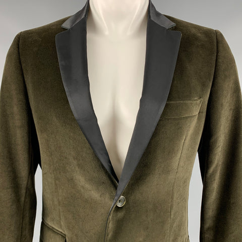 D&G by DOLCE & GABBANA Size 38 Green Black Cotton Velvet Sport Coat