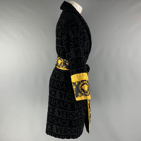 VERSACE Size S Black Gold Baroque Cotton Belted Cardigan