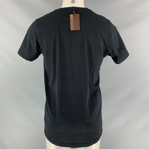 ROBERTO CAVALLI Size XL Black & White Red Graphic Cotton T-shirt