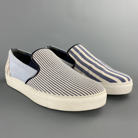 NICK WOOSTER x UNITED ARROWS Size 7 Blue & White Mixed Fabrics Canvas Sneakers