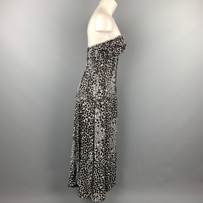 LIANCARLO Size 8 Black & White Chiffon Silk Strapless Dress Gown