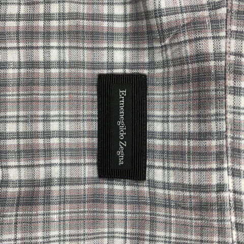 ERMENEGILDO ZEGNA Size XL White & Beige Lavender Plaid Long Sleeve Shirt