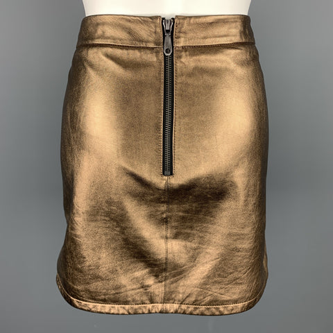 REBECCA MINKOFF Size 6 Gold Leather Mini Skirt