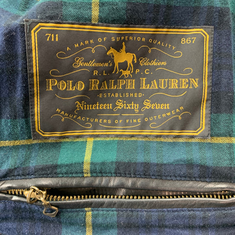RALPH LAUREN Taille 42 Veste en cuir noir Zip &amp; Snaps Col en velours côtelé