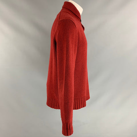 JACK SPADE Size M Brick Solid Lambswool & Cotton Shawl Collar Sweater