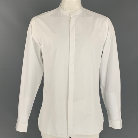 KRIS VAN ASSCHE Size L White Cotton Nehru Collar Long Sleeve Shirt