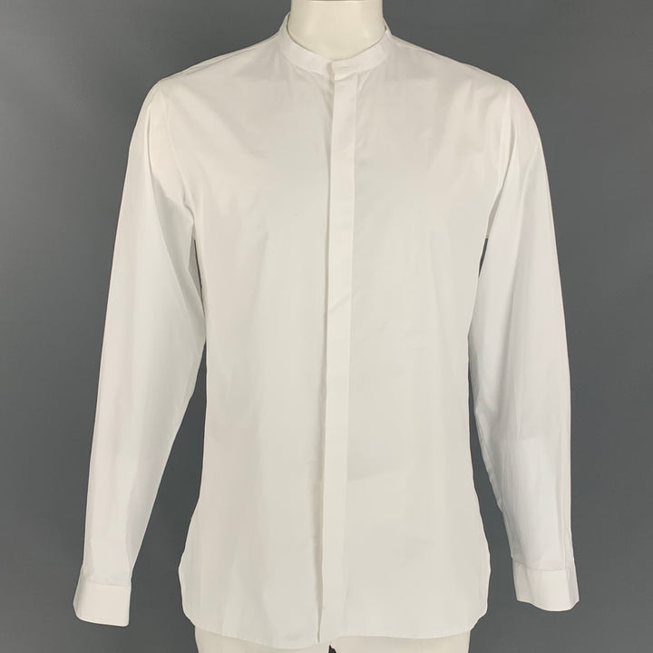 KRIS VAN ASSCHE Size L White Cotton Nehru Collar Long Sleeve Shirt