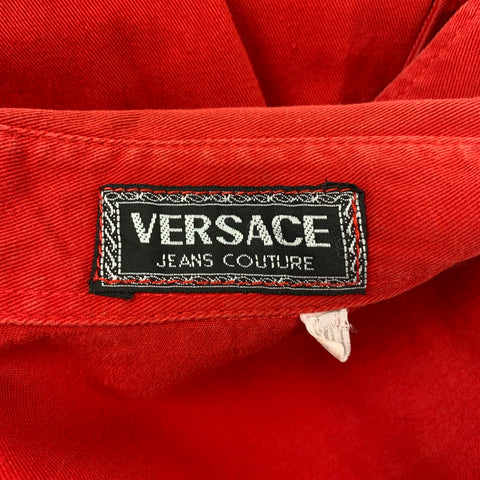 Vintage VERSACE JEANS COUTURE Size XL Red Cotton Button Up Long Sleeve Shirt