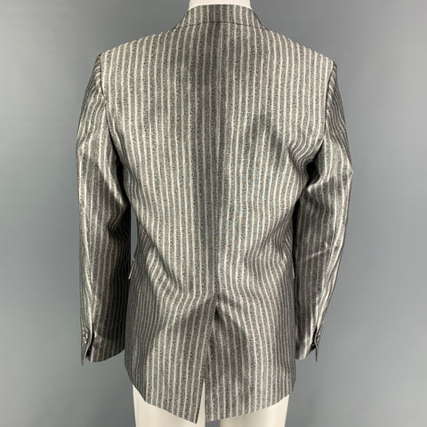 ROBERTO CAVALLI Size 40 Silver Black Stripe Wool Silk Sport Coat