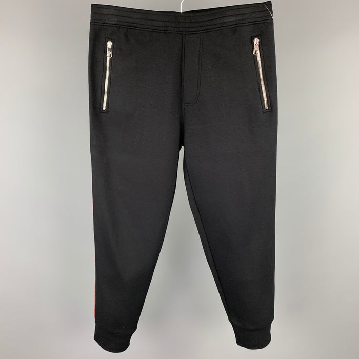 NEIL BARRETT Skinny Fit Size L Black Ribbon Trim Viscose Sweatpants