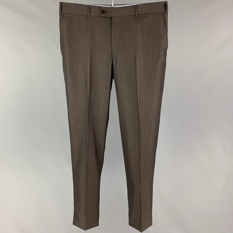 PAL ZILERI Size 36 Brown Wool Silk Flat Front Dress Pants