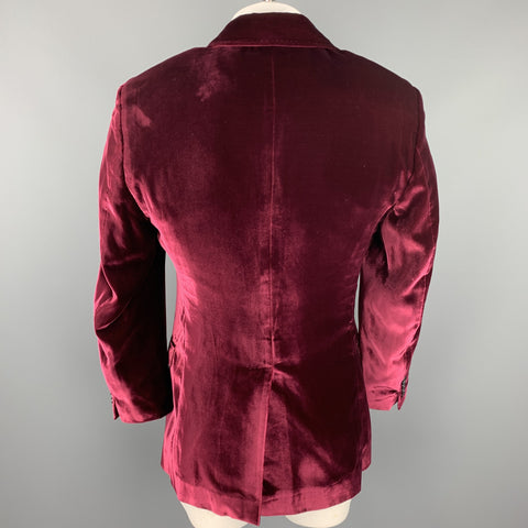 DOLCE & GABBANA Size 44 Burgundy Velvet Notch Lapel Sport Coat
