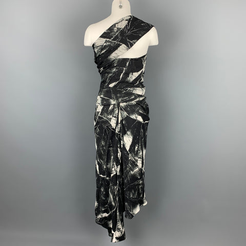VIVIENNE WESTWOOD Size 8 Black & White Marbled Silk Strapless Cocktail Dress
