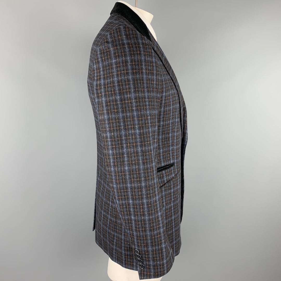 PS by PAUL SMITH Size 42 Navy & Blue Plaid Wool / Cotton Peak Lapel Sport Coat