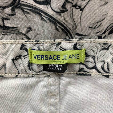 VERSACE JEANS Size 30 Grey & White Print Cotton Jean Cut Slim Fit Casual Pants