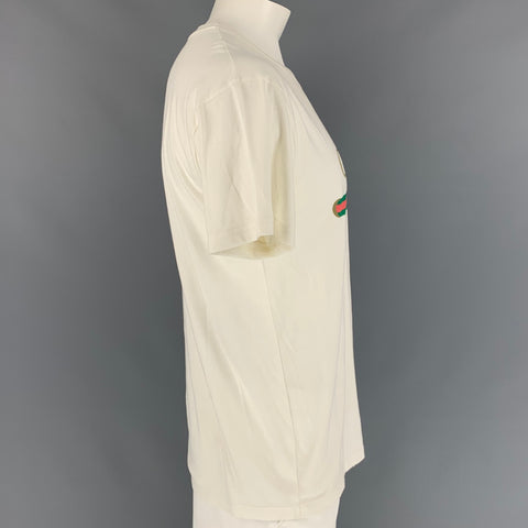 GUCCI Camiseta con cuello redondo de algodón con logo de conejito blanco talla L
