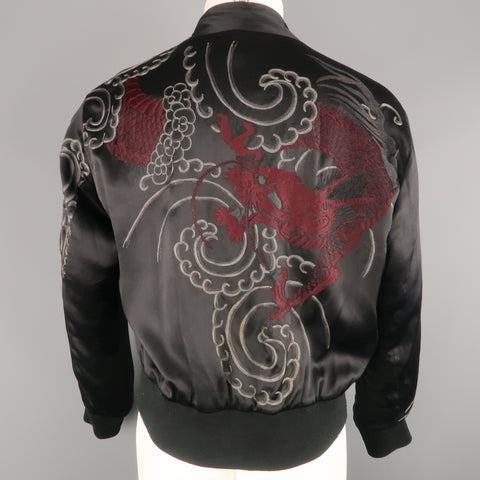 GUCCI by TOM FORD 2001 S Black Dragon Silk Reversible Bomber Jacket