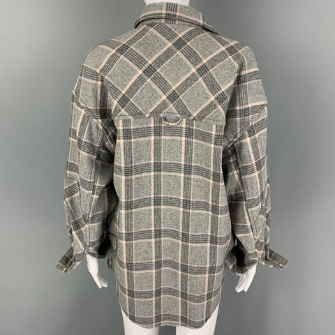 IRO Size 2 Grey Pink Wool Blend Plaid Oversized Shirt
