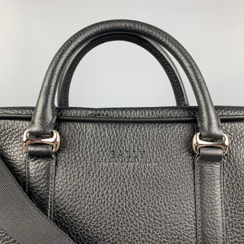 BALLY Black Textured Leather Briefcase Bag