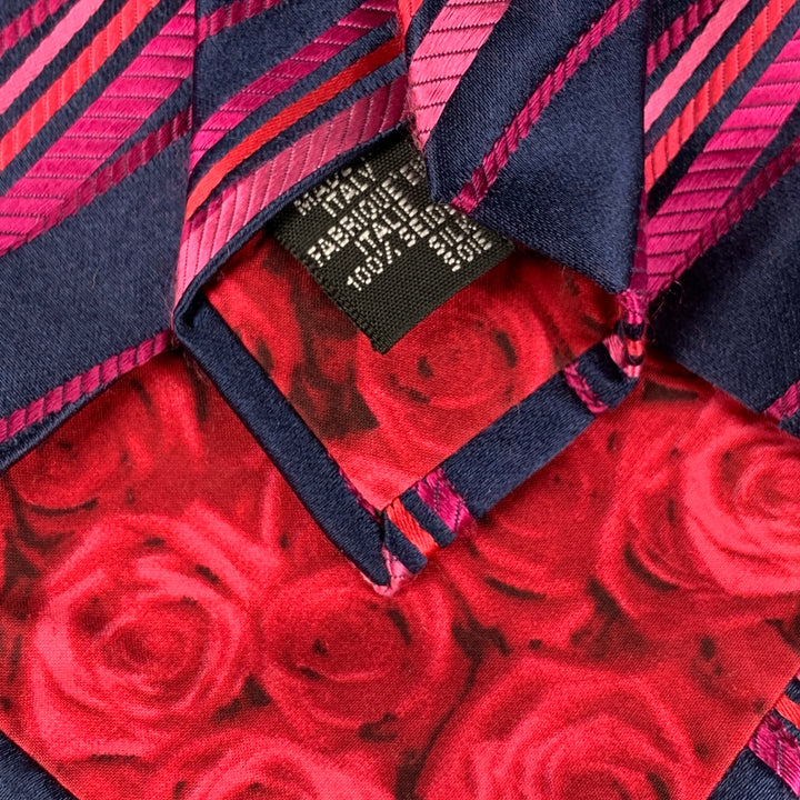 PAUL SMITH Navy Pink Stripe Silk Neck Tie