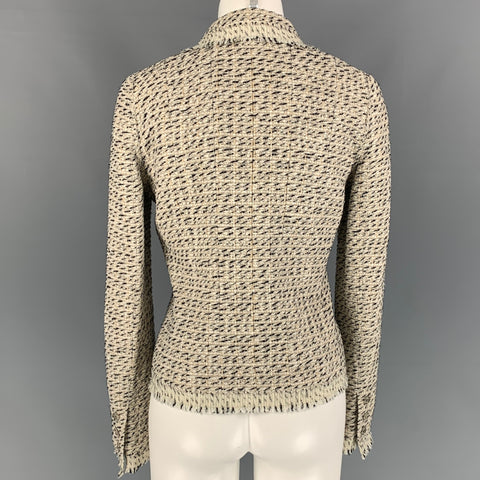 CHANEL Size 6 Cream & Black Boucle Cotton Blend Jacket