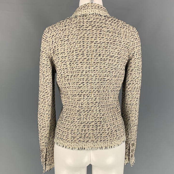 CHANEL Size 6 Cream & Black Boucle Cotton Blend Jacket