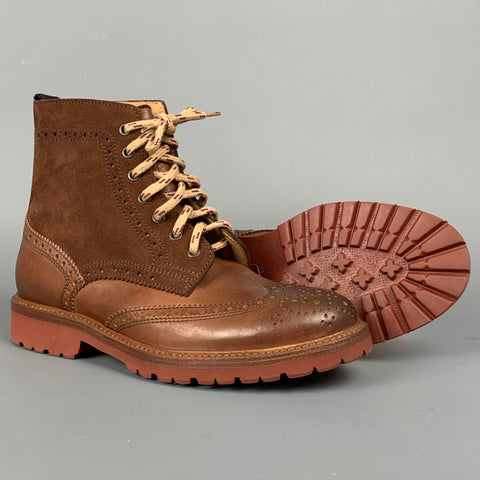 BRUNELLO CUCINELLI Taille 7 Bottes à bout d'aile en cuir suédé bicolore marron