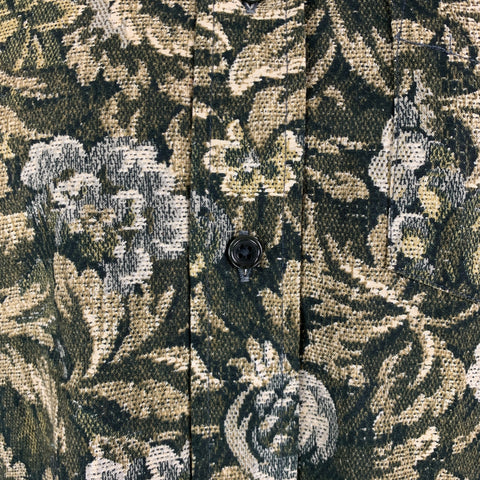 UNIS Size X-Small Green Olive Floral Cotton Long Sleeve Shirt