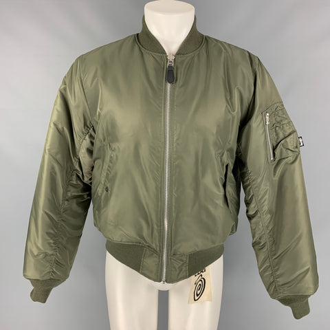 COMME des GARCONS x STUSSY Taille S Olive Green Nylon Graphic 40th Anniversary Bomber Jacket