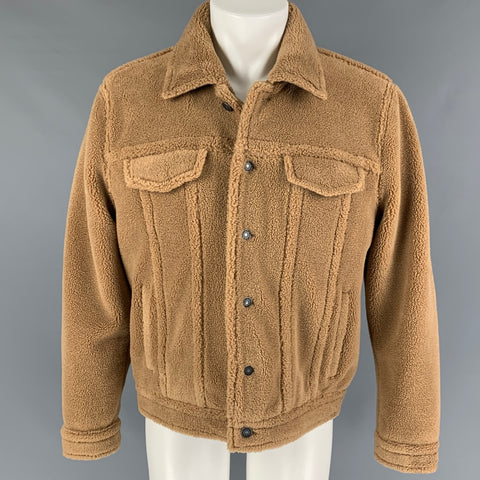VINCE Chaqueta camionera de mezcla de poliéster texturizada color canela talla M