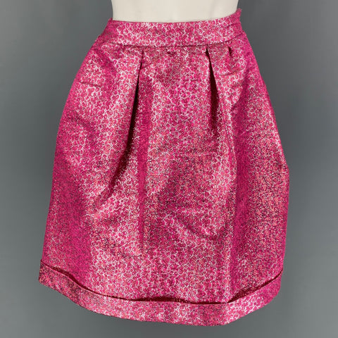 BURBERRY PRORSUM Talla 4 Falda plisada brillante de seda de poliéster metalizado rosa