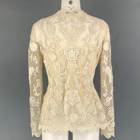OSCAR DE LA RENTA Blazer transparente de nailon color crema talla 8