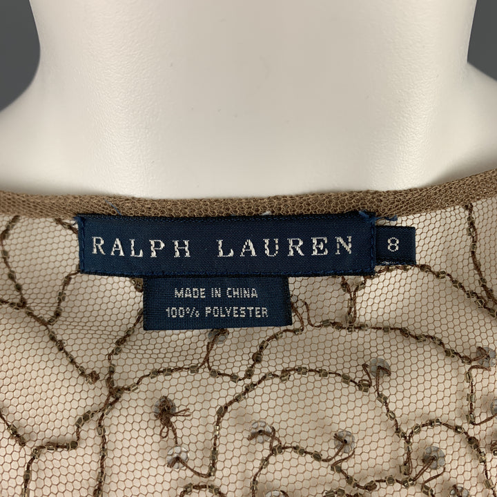 RALPH LAUREN Size 8 Beige Beaded Tulle Wrapped Top