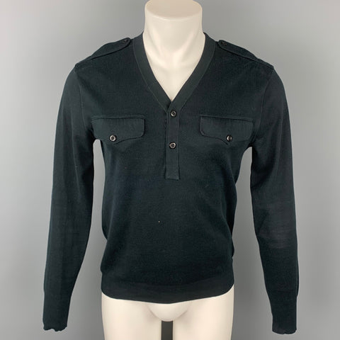 RALPH LAUREN Black Label Size M Black Cotton Blend Epaulettes Pullover Sweater