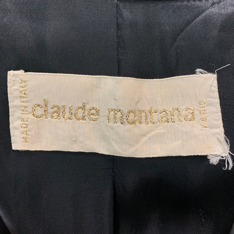 CLAUDE MONTANA Taille 12 Costume pantalon croisé en soie noire