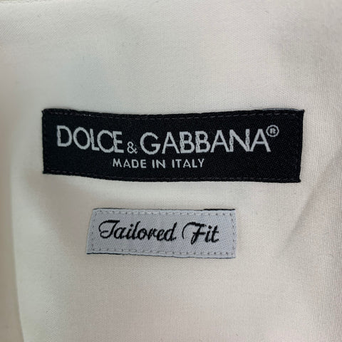 DOLCE & GABBANA Size S White Solid Cotton Button Up  Long Sleeve Shirt