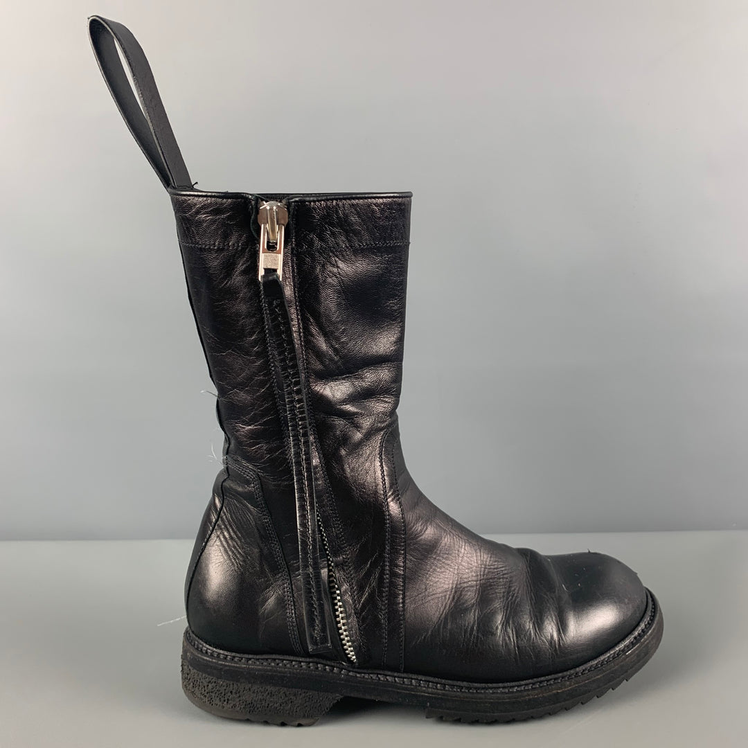 RICK OWENS Size 8 Black Leather Side Zipper Boots