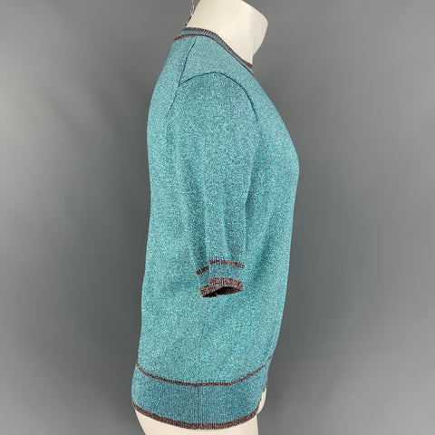 MARC JACOBS Size S Blue Metallic Viscose Blend Short Sleeve Pullover
