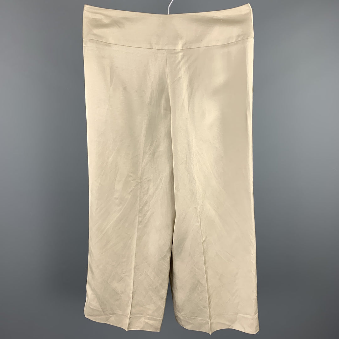 OSCAR DE LA RENTA Size 8 Beige Linen Blend Wide Leg Dress Pants
