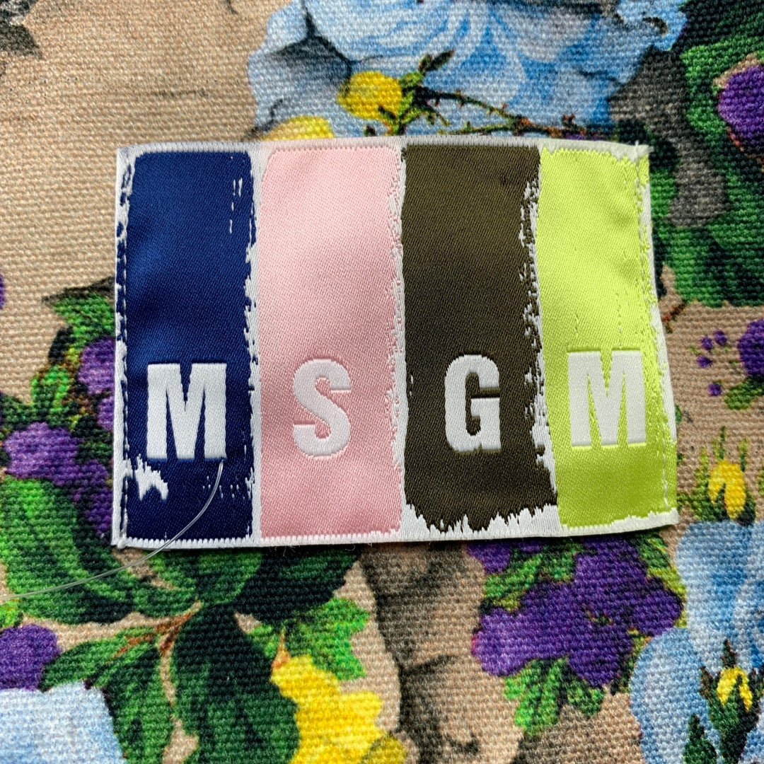 MSGM Size 4 Khaki & Purple Floral Cotton Biker Jacket