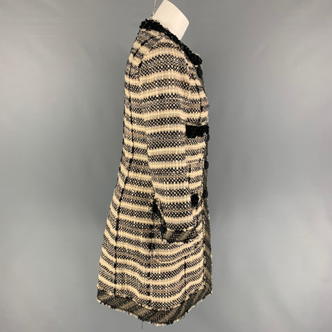 MARC JACOBS Taille 4 Manteau sans col en tweed de laine noir beige
