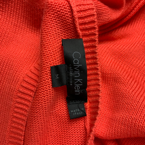 CALVIN KLEIN COLLECTION Size M Orange Knitted Cotton Crew-Neck Pullover