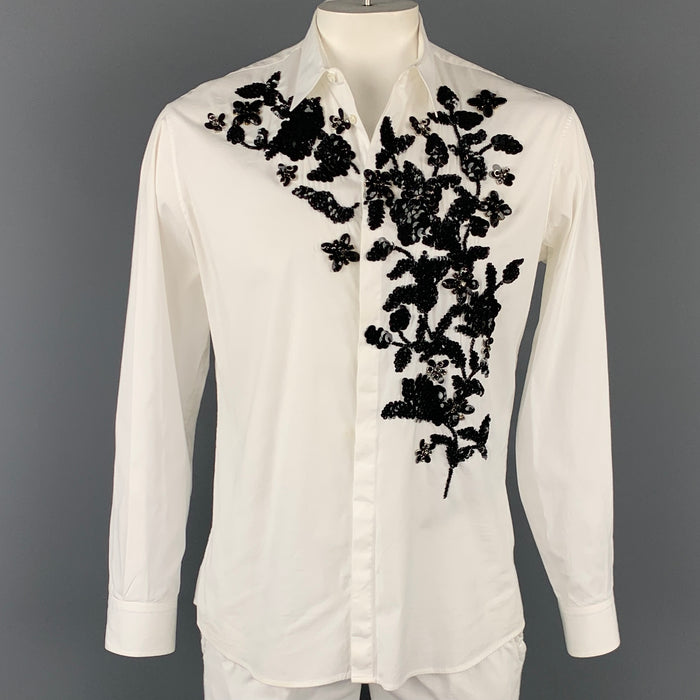 DSQUARED2 Talla L Camisa de manga larga en mezcla de algodón con cuentas en blanco y negro