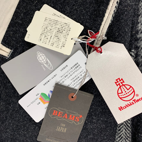 BEAMS PLUS x Harris Tweed Talla S Abrigo con tapeta oculta de lana de patchwork gris
