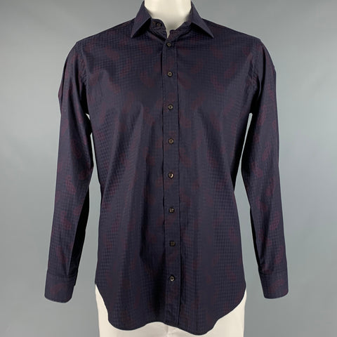 ETRO Size L Navy Burgundy Paisley Cotton Button Up Long Sleeve Shirt