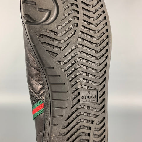 GUCCI Size 12 Black Perforated Leather Low Top Sneakers