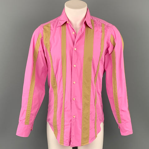 ETRO Size S Pink & Olive Applique Cotton Button Up Long Sleeve Shirt