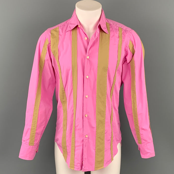 ETRO Size S Pink & Olive Applique Cotton Button Up Long Sleeve Shirt