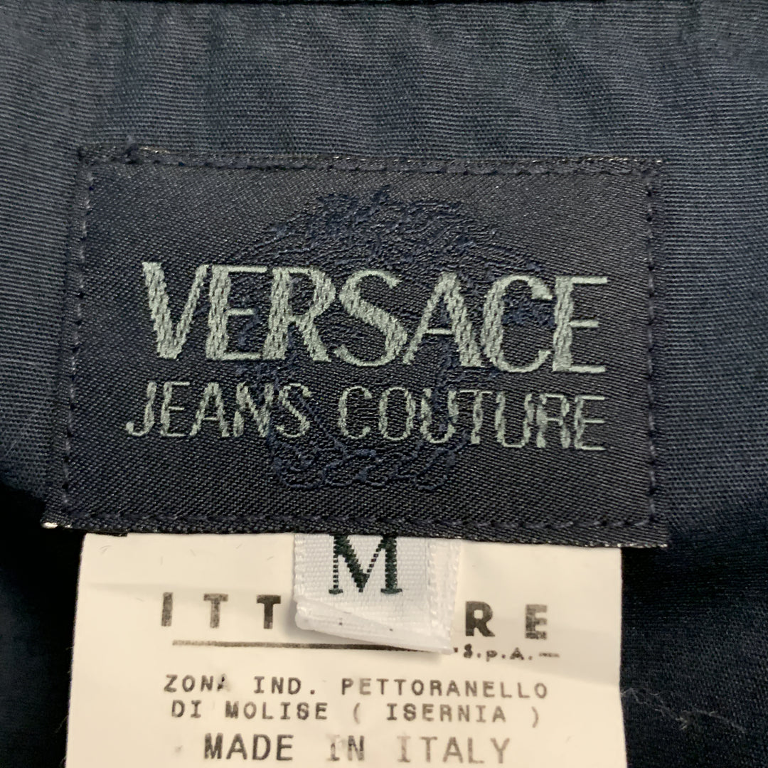 Vintage VERSACE JEANS COUTURE Size M Navy Cotton Embellished Buttons Long Sleeve Shirt